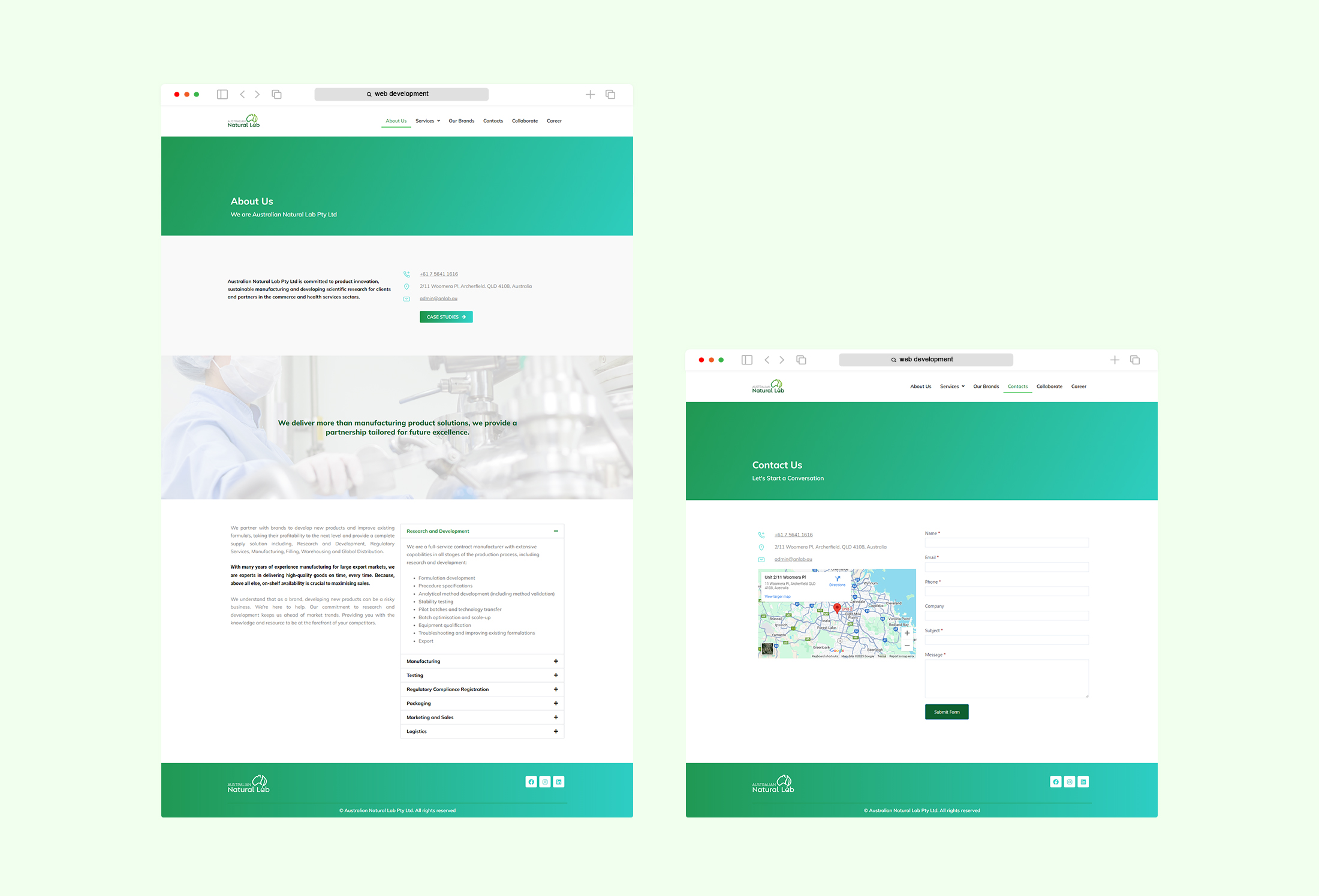 Australian Natural Lab Company Profile Website Creation