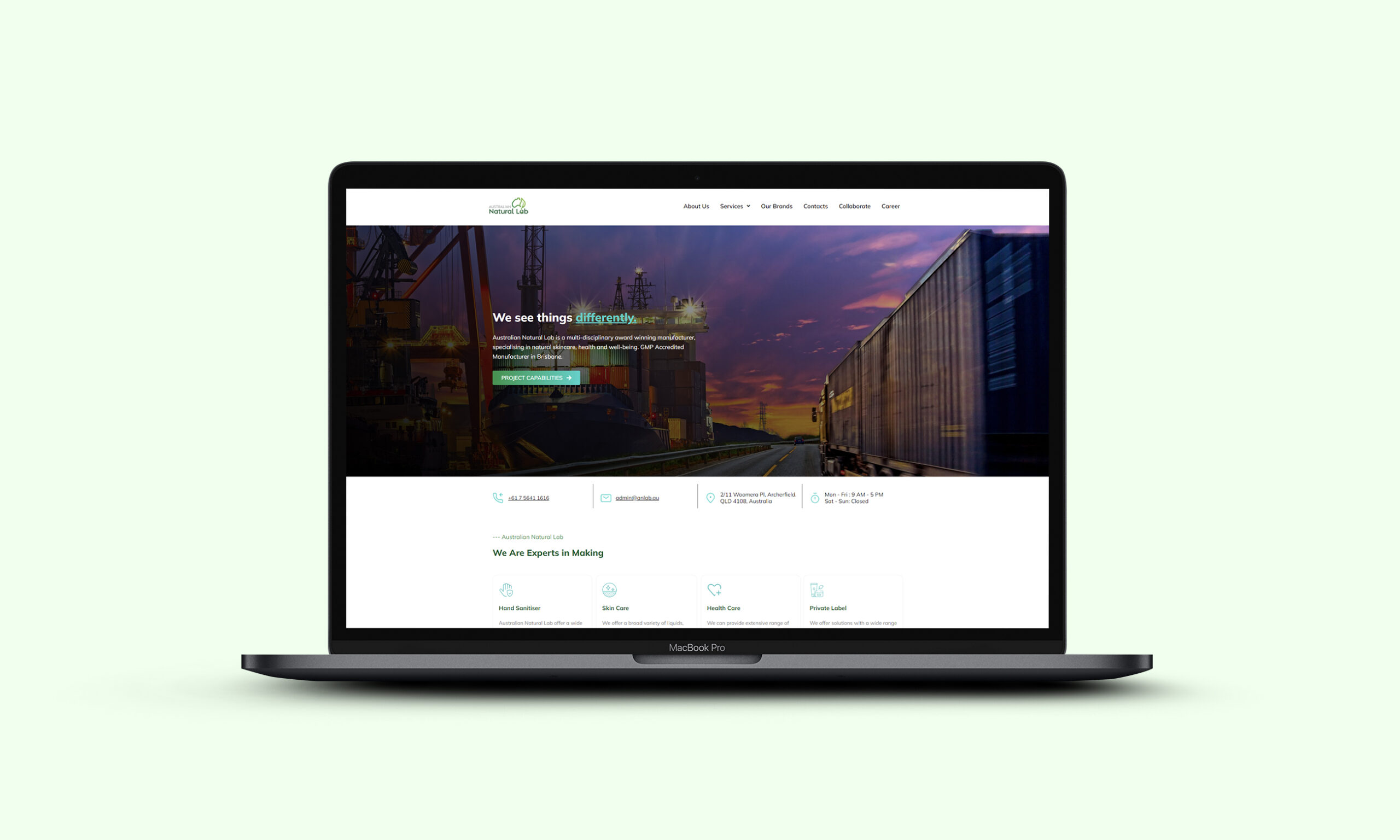 Australian Natural Lab Company Profile Website Creation