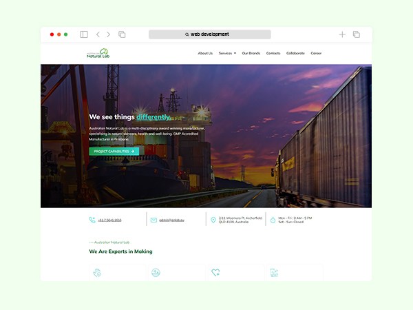Australian Natural Lab Company Profile Website Creation